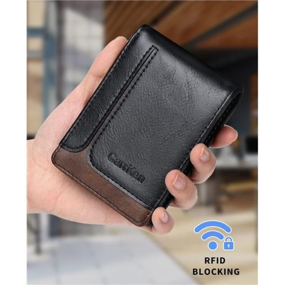 Mens Leather Wallet Front Pocket Bifold RFID Blocking Wallet Stripe Black - Picture 2 of 7
